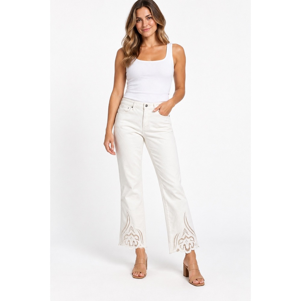 White House Black Market High Rise Boot Crop Jeans White Eyelet Hem 8